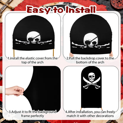 Tingjoo 3 Pcs Pirates Party Arch Backdrop Stand Cover Spandex Fitted Theme Arch Cover 4ft, 5ft, 6ft Photo Background Props for Pirate Birthday Party Decoration