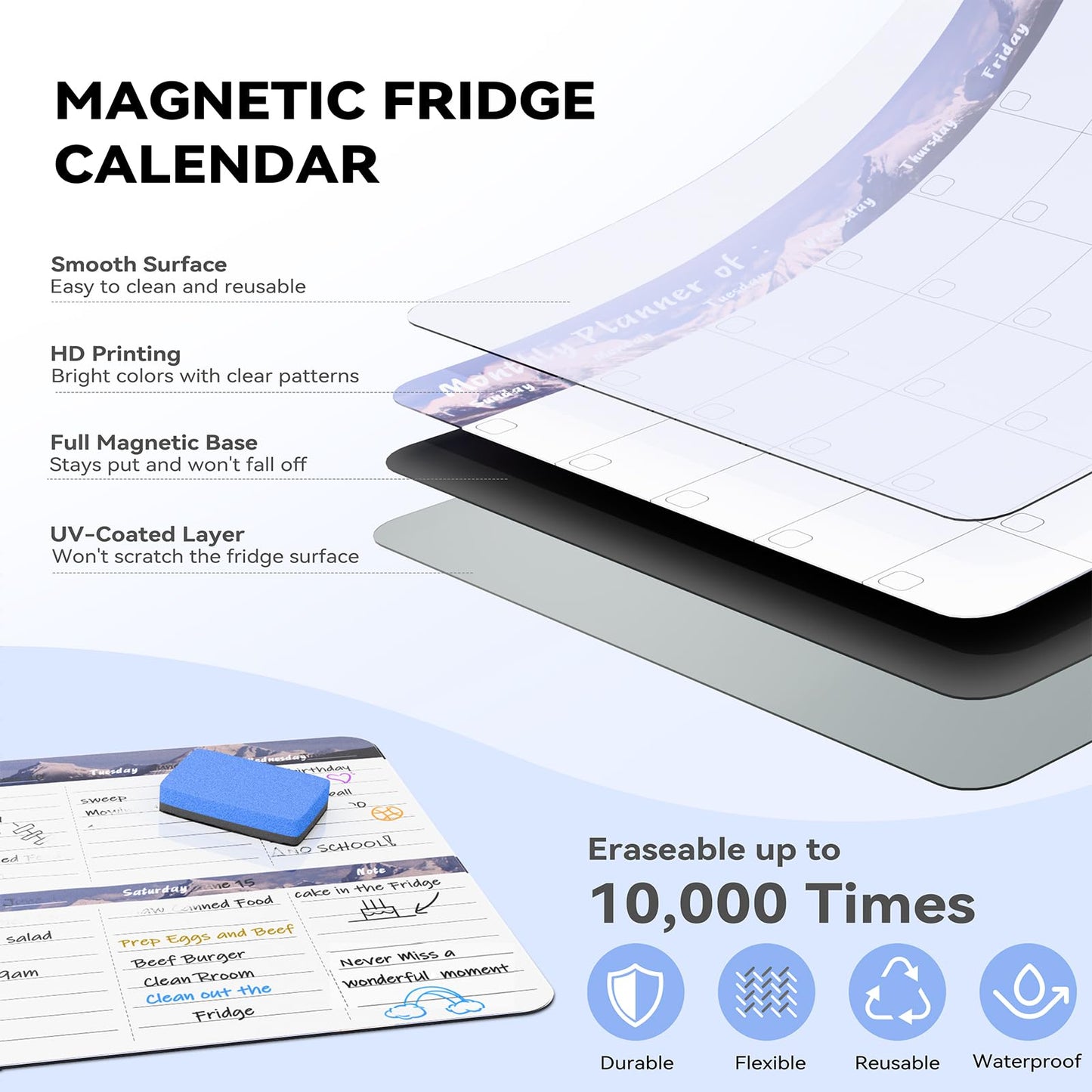Marsrock Dry Erase Magnetic Calendar for Refrigerator (3 Pack) - Monthly & Weekly & Daily Planner Magnet Whiteboard for Fridge - Shopping, to Do List, Meal/Menu, Planning Board, 14"x11", Grey