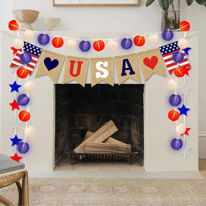 SUNSGNE Lantern String Lights, 10 Red White Blue Lanterns, 8.5Ft Plug-In Mini Lights for Patio Garden Decor