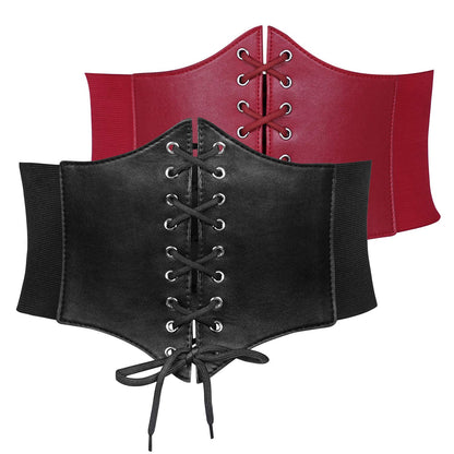 JASGOOD 2 Pack Women’s Elastic Costume Waist Belt Lace-up Tied Waspie Halloween Corset Belts for Women
