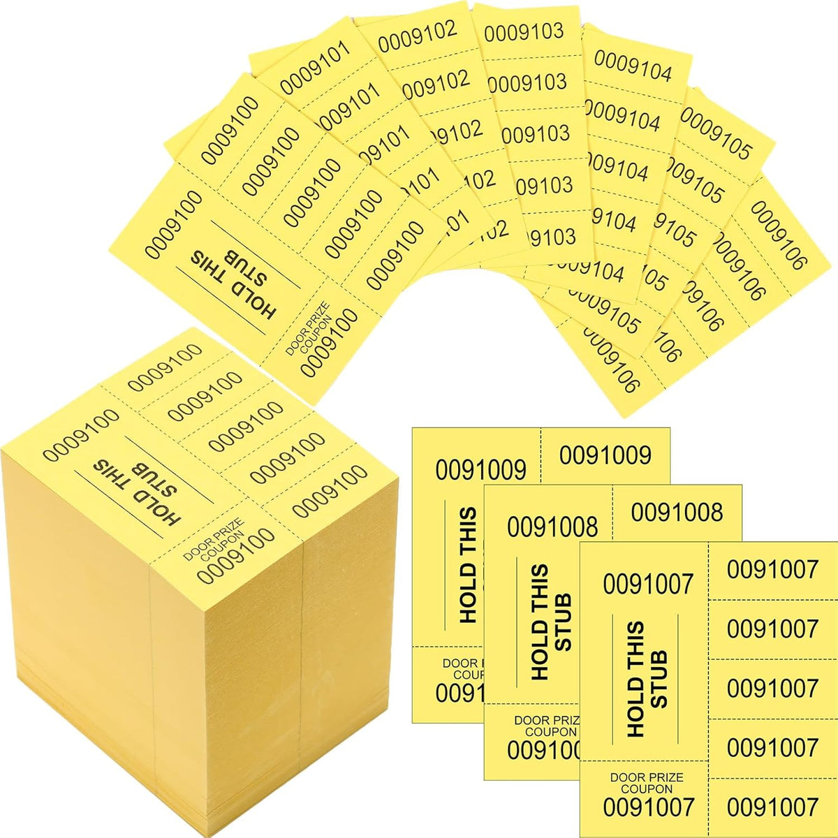 Kosiz 504 Sheets 5 Bid Raffle Ticket with Different Numbers Per Sheet Chinese Auction Tickets for Events Church Basket Auction Silent (Dark Yellow)