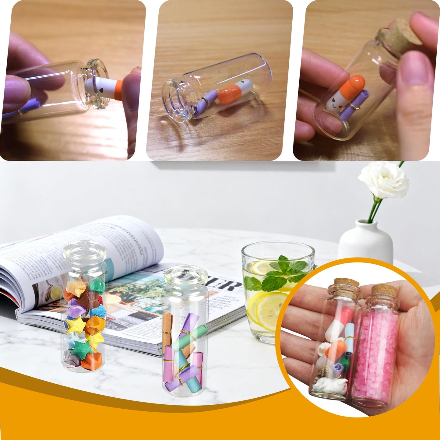 30Pcs 15ml Mini Glass Bottles with Cork Stoppers - Small Clear Vials for DIY Crafts, Wedding Favors, Halloween Decor, Wishing Spell Jars, Includes Funnel-(22 * 70 mm)