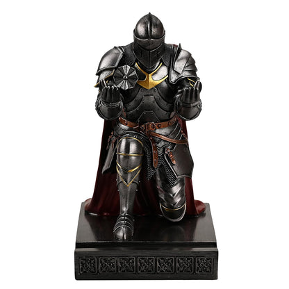 Amoysanli Medieval Armored Warrior Wearing Outerwear, Mobile Phone Stand Knight Pen Holder Desk Organizers, Resin Bookends Paperweight with a Letter Opener for Desk (Iron)