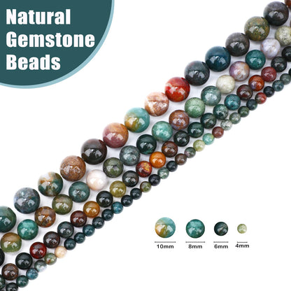CMBYN Natural Stone Beads Round Genuine Real Stone Beading Strand Loose Gemstones DIY Smooth Bead for Bracelet Necklace Earrings Jewelry Making (Indian Agate, 4mm 90 Pieces)