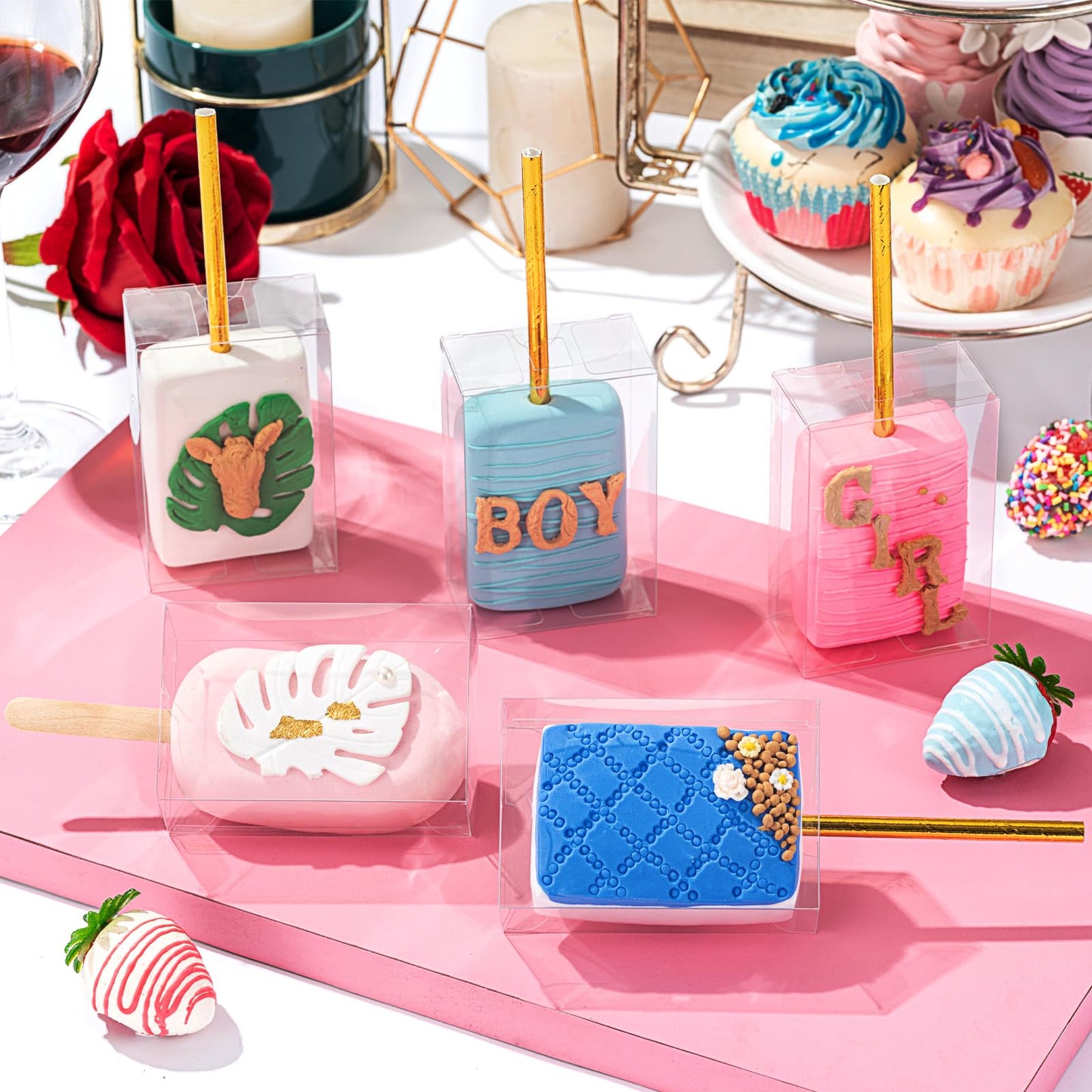 JCXGRVC 101PCS 3.5"x 2.4"x 1.38"Clear Rice Krispie Treat Boxes with Hole Cakesickle Boxes Small Macaron Box Candy Boxes Treat Boxes Party Favors Box