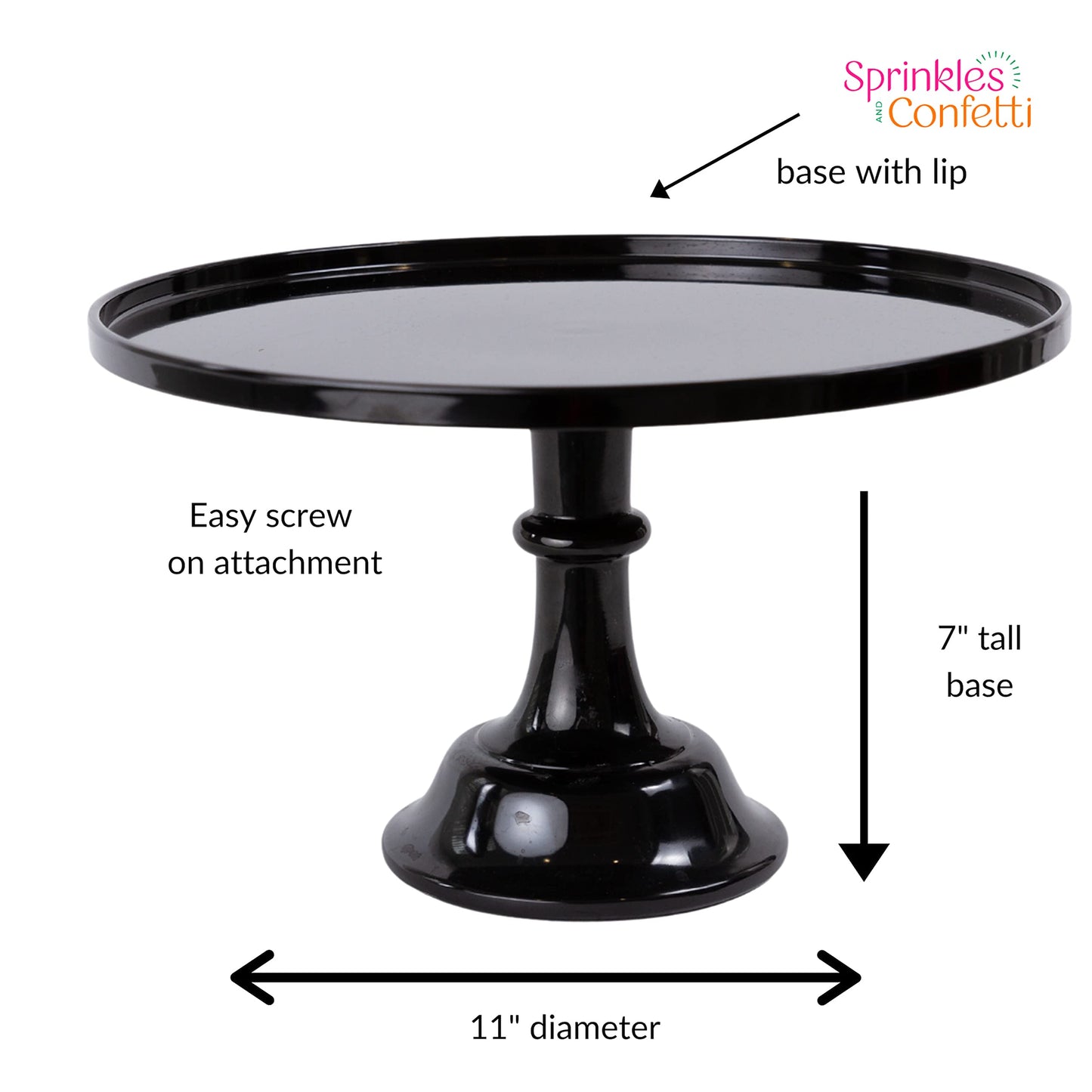 Sprinkles & Confetti 11" Black Melamine Cake Stand – Elegant Reusable Dessert Stand for Weddings, Birthdays, Graduations | Durable Cupcake Display & Smash Cake Plate for Stylish Celebrations