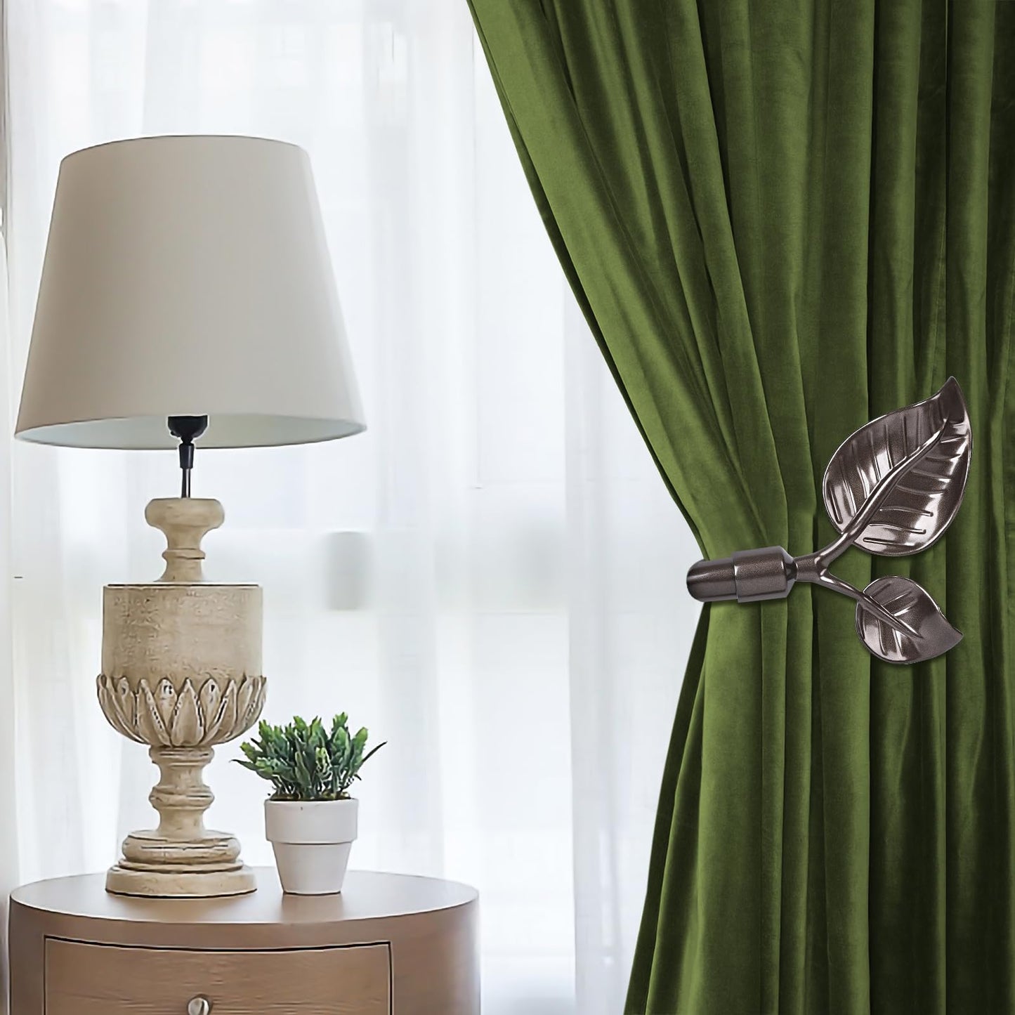 HIKMLK Leaf Shaped Curtain Tieback Holdbacks 2pcs, Handmade Metal Curtain Side Holders for Wall, Curtain Hook Pull Backs for Drapes Window Decoration