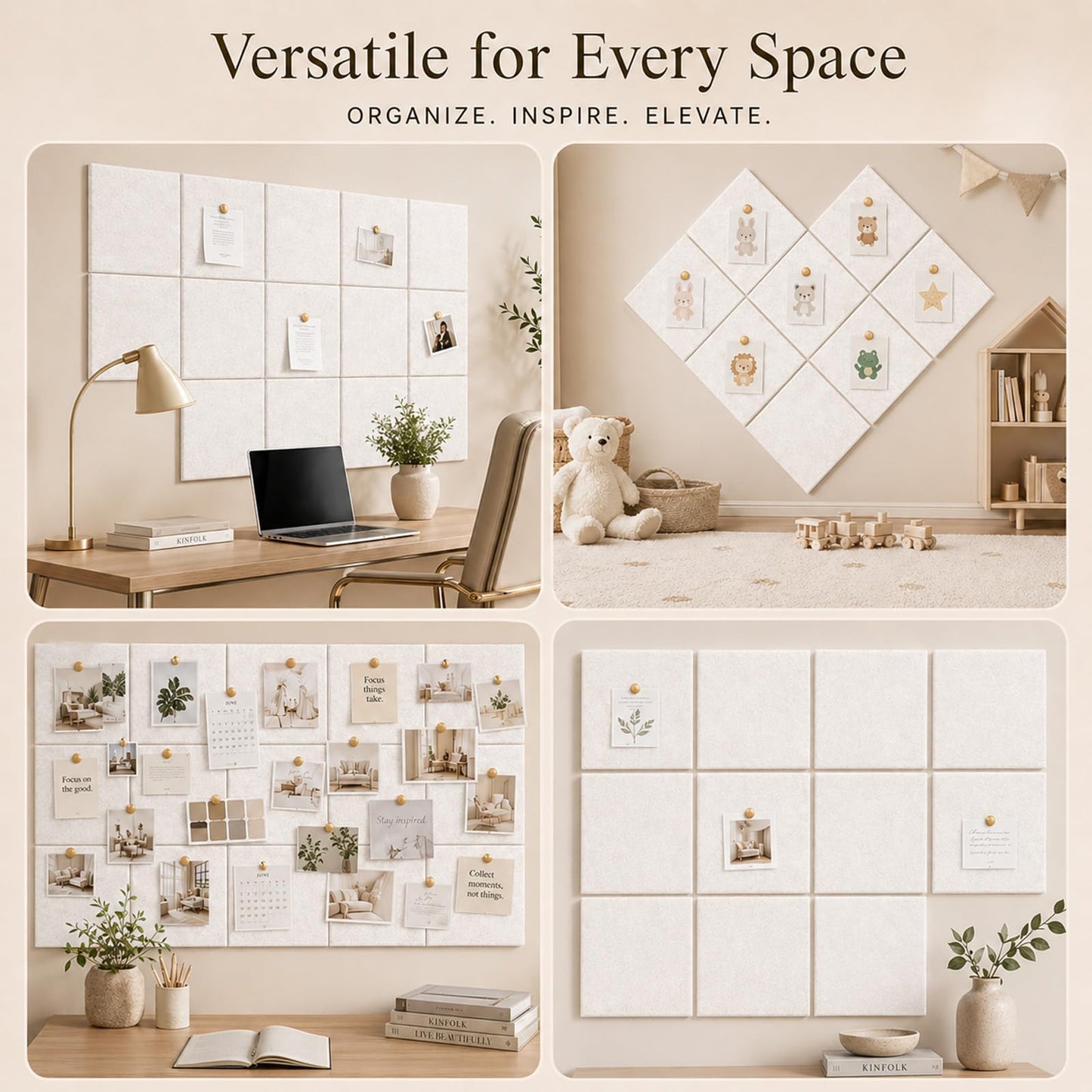 Baysola Felt Bulletin Board Panels 48 x 36 Inch Self Adhesive Wall Tiles Cork Board Alternative for Office Classroom Photos Notes 12 Pack