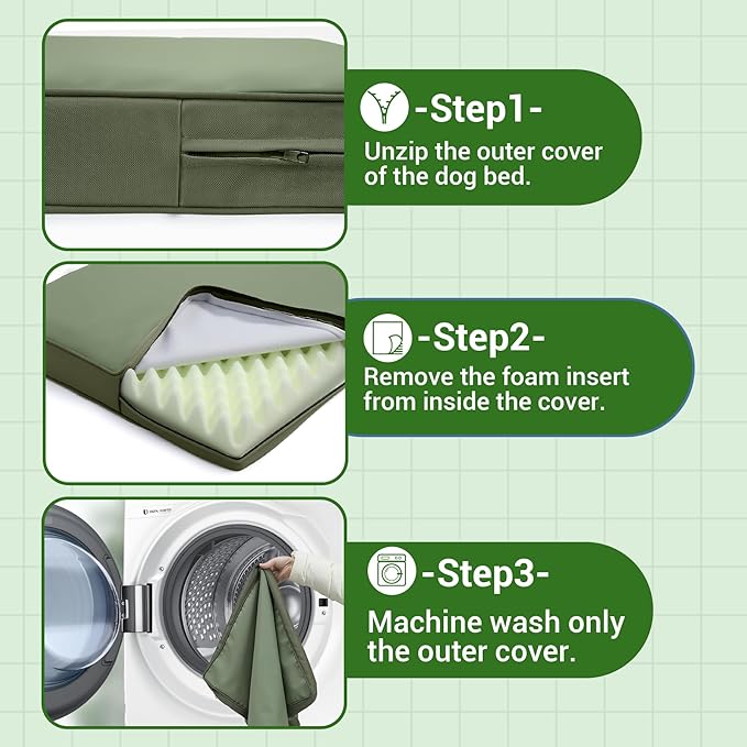 Vonabem Outdoor Dog Bed Waterproof Washable, XXL Crate Pad 48 Inch, Cooling Wipeable Leather Pet Beds with Removable Cover Reversible, Durable Anti-Slip Kennel Pads 47"x29" Green