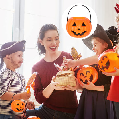STOBOK Halloween Pumpkin Bucket - 8pcs Trick or Treat Children Portable Plastic Candy Buckets Jack O Lanterns - Desktop Decoration Candlestick Candy Holder Pail Party Favor Basket Party Supplies