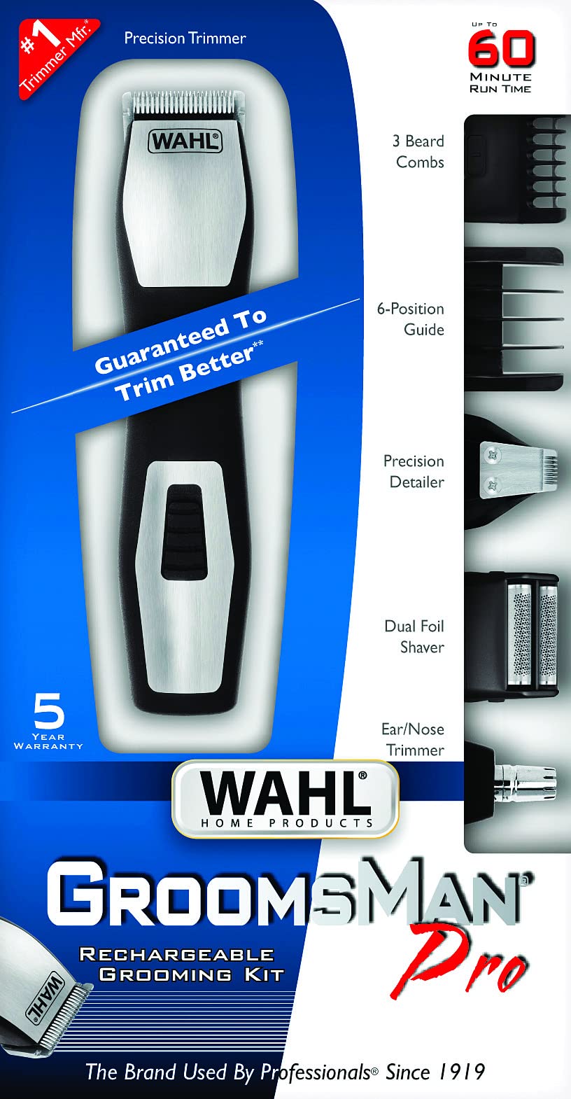Wahl Lifeproof Rechargeable Trimmer No.09953-1601 for Beards/Mustache/Goatee with Self Sharpening Blades, 1.05 Pound