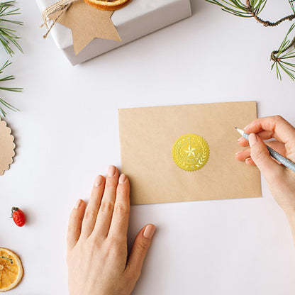 CRASPIRE 408Pcs Great Job Star Gold Foil Embossed Stickers 2" Official Self Adhesive Envelopes Seals Round Labels for Wedding Invitation Corporation Graduation Certificates Diplomas Gift Award