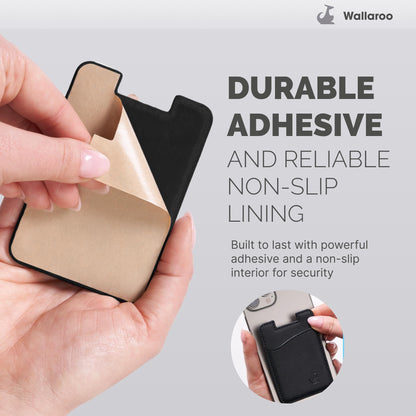 Wallaroo Premium Leather Cell Phone Wallet Stick On - Android and iPhone Wallet and Card Holder for Women and Men - Durable with Non-Slip Lining Secures Up to 3 Cards