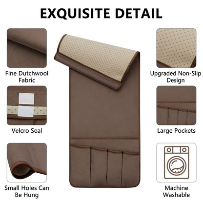 WETRBWEH Remote Control Holder for Armchair, Couch Caddy Organizer TV Remote Holder for Bed Storage 5 Pockets, Remote Caddy Bedside Organizer Bedside Table Organizer (Brown, 35"x12.4")