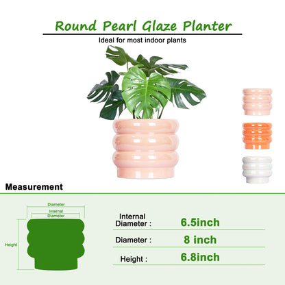YFFSRJDJ 7.8 Inch Ceramic Plant Pots for Indoor Plants, Rainbow Pearl Glaze Planter with Planters for Plants with Drainage Hole, Orchid Pots, Succulent Pot, Flower Pot (Pink)