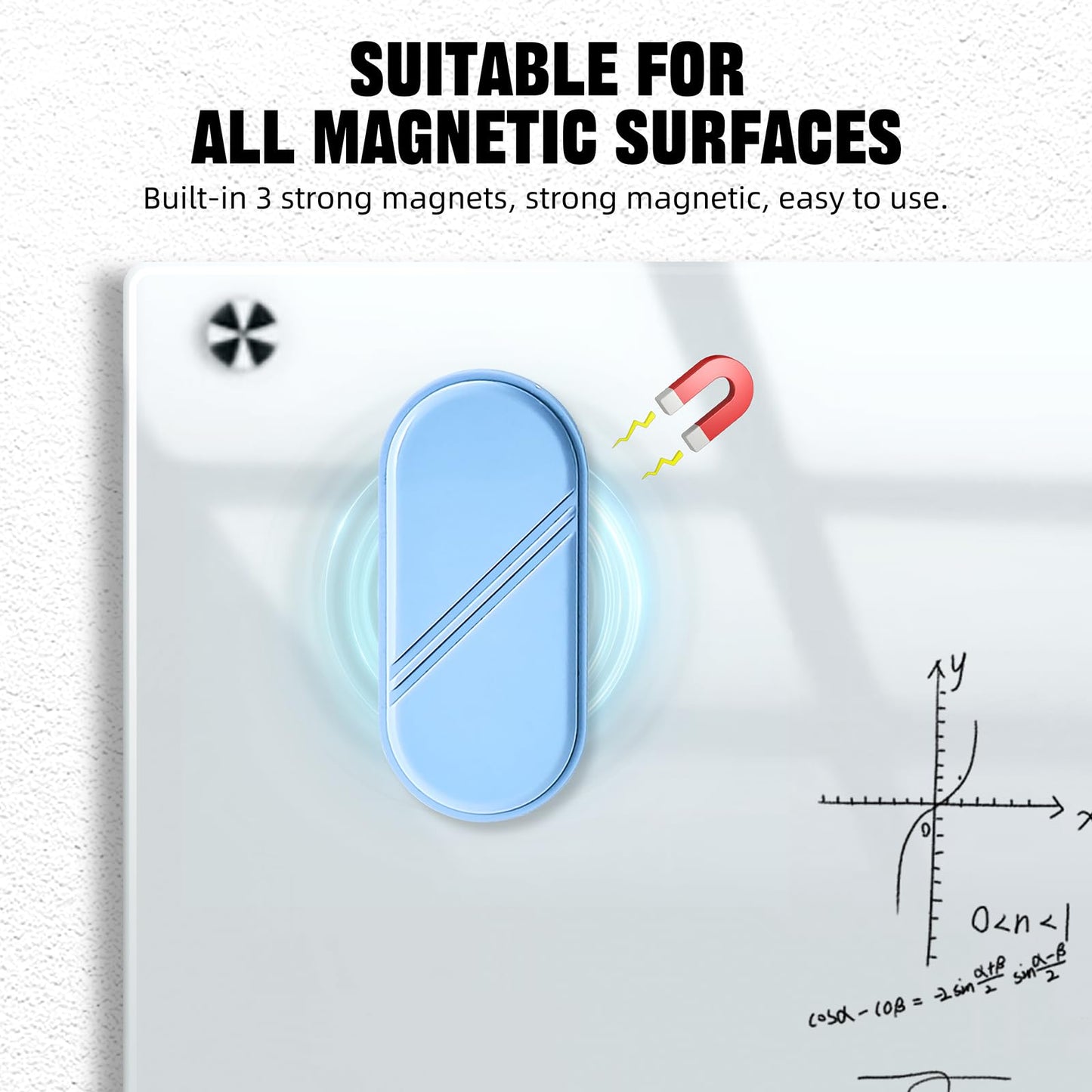 FUNISKETCH Magnetic Detachable Dry Erase Eraser, Glass Board Erasers, 1 Pack, Whiteboard Eraser for Dry Erase Board, Glass Board, Calendar Board, Office and School Supplies (Blue)