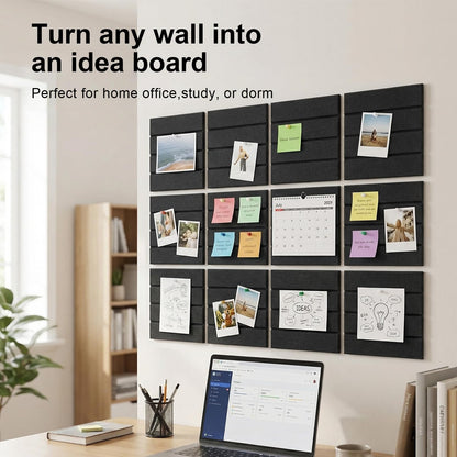 Acrridi Large Felt Bulletin Board with Self-Adhesive, 48" x 36", Black, Cork Board Alternative, 12 Pack with 36 Pushpins for Wall Home Office Decor