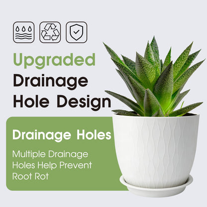 GARDIFE Plant Pots 10/9/8/7.5/7 Inch Plant Pots, Set of 5 Plastic Planters with Drainage Holes and Saucers,Plastic Flower Pots,Nursery Planting Pot for Indoor Out Door Plants (White)