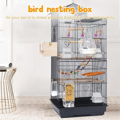 Rypet Parakeet Nesting Box Transparent Design, Thwartwise Bird Nest Breeding Box with Perch Wood Bird Cage House for Cockatiel Lovebirds Budgie Finch Parrotlets Canary XL