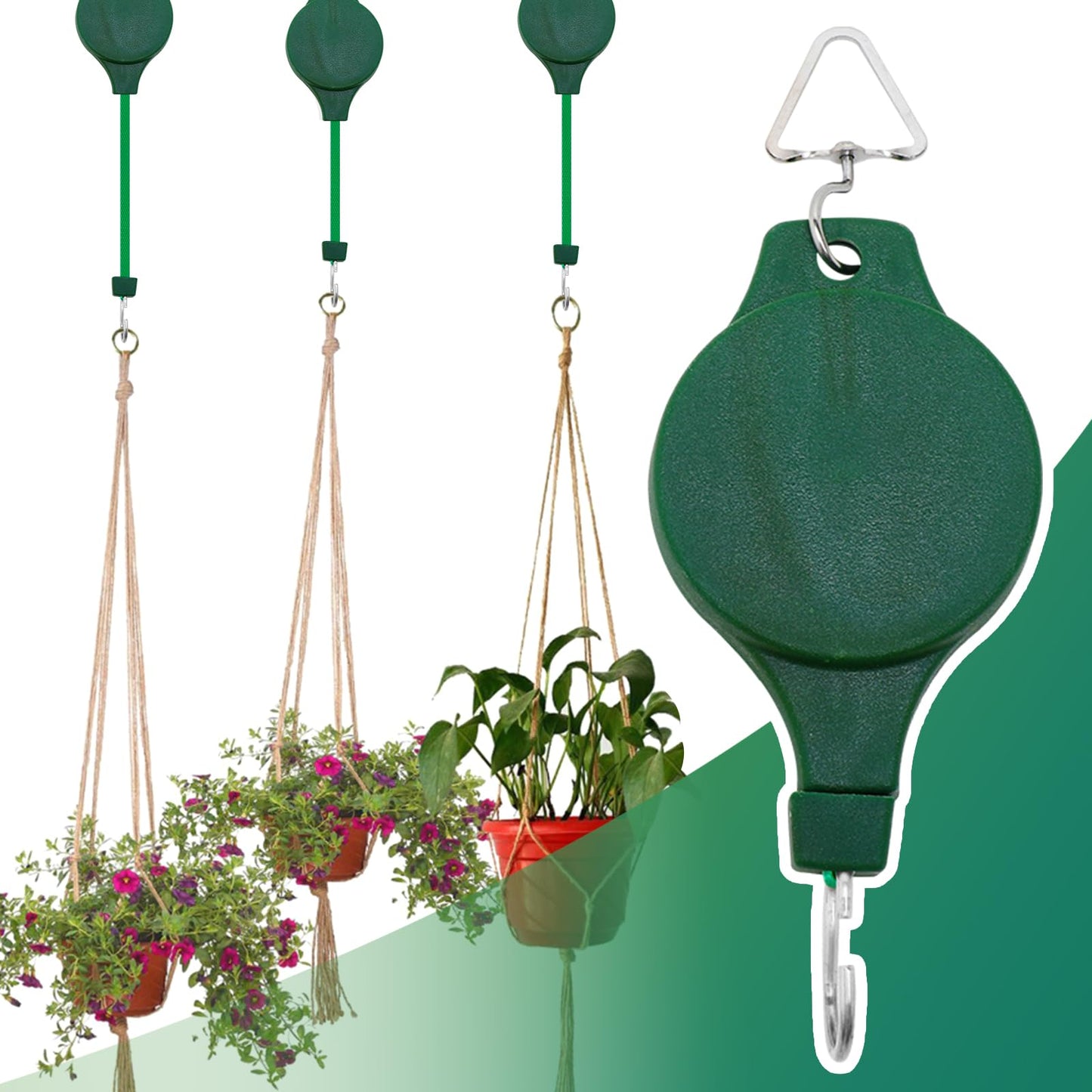 3 Packs Plant Pulley Set for Garden Baskets Pots, Birds Feeder Retractable Plant Hangers for Hanging Basket Planter Heavy Duty Adjustable Ceiling Pulley Hook for Hanging Outdoor Indoor Plants Flower