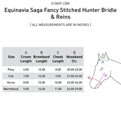 Equinavia Saga Adjustable Padded Fancy Stitched Hunter Bridle with Reins - Chocolate Brown - Pony