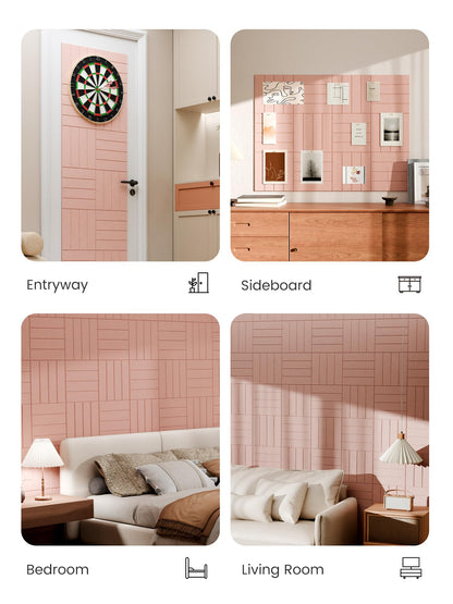 Bumusty Large Cork Board Alternative-48 x 36" Felt Bulletin Board Tiles, with 30 Pushpins, 70 Adhesive Tabs, Bold-Stripe 12-Pack, Cork Boards for Office Push Pin Board Felt Board-Pink