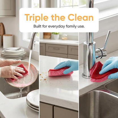Kitchen Sponges for Washing Dishes, Non-Scratch Cellulose Dish Scrub Sponges, Cleaning Sponges for Household Use, Safe Cleaning Products, Kitchen Sponges Pack of 12, by Superio