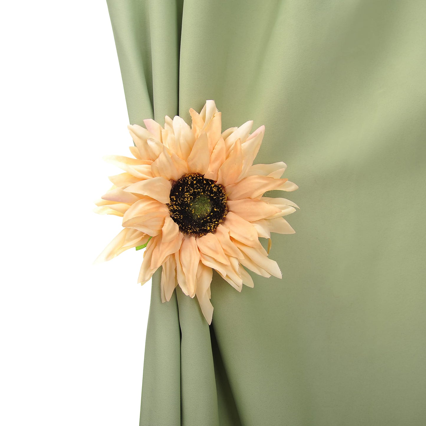 SUQ I OME 2 Pack of Rustic Big Diameter 7.08inch Artificial Sunflower Curtain Clips Curtain Tiebacks Accessory Curtain Holder Curtain Holdbacks for Home Office Decoration,Light Yellow