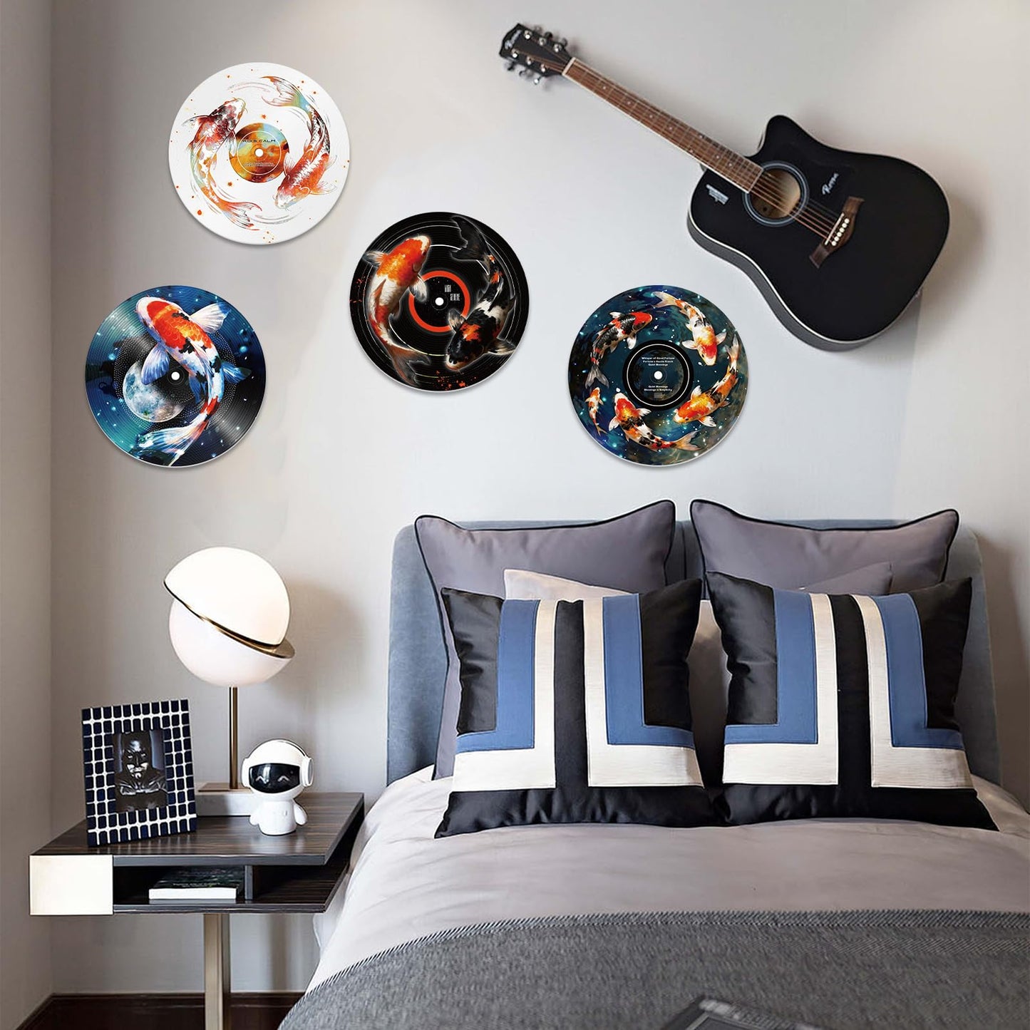 DOODLREAM 4PCS Koi Fish Vinyl Record Wall Decor 12" Hippy Koi Wall Art Posters for Room Aesthetic, Retro Record Decor for Music Party Studio Living Room DIY Craft Project