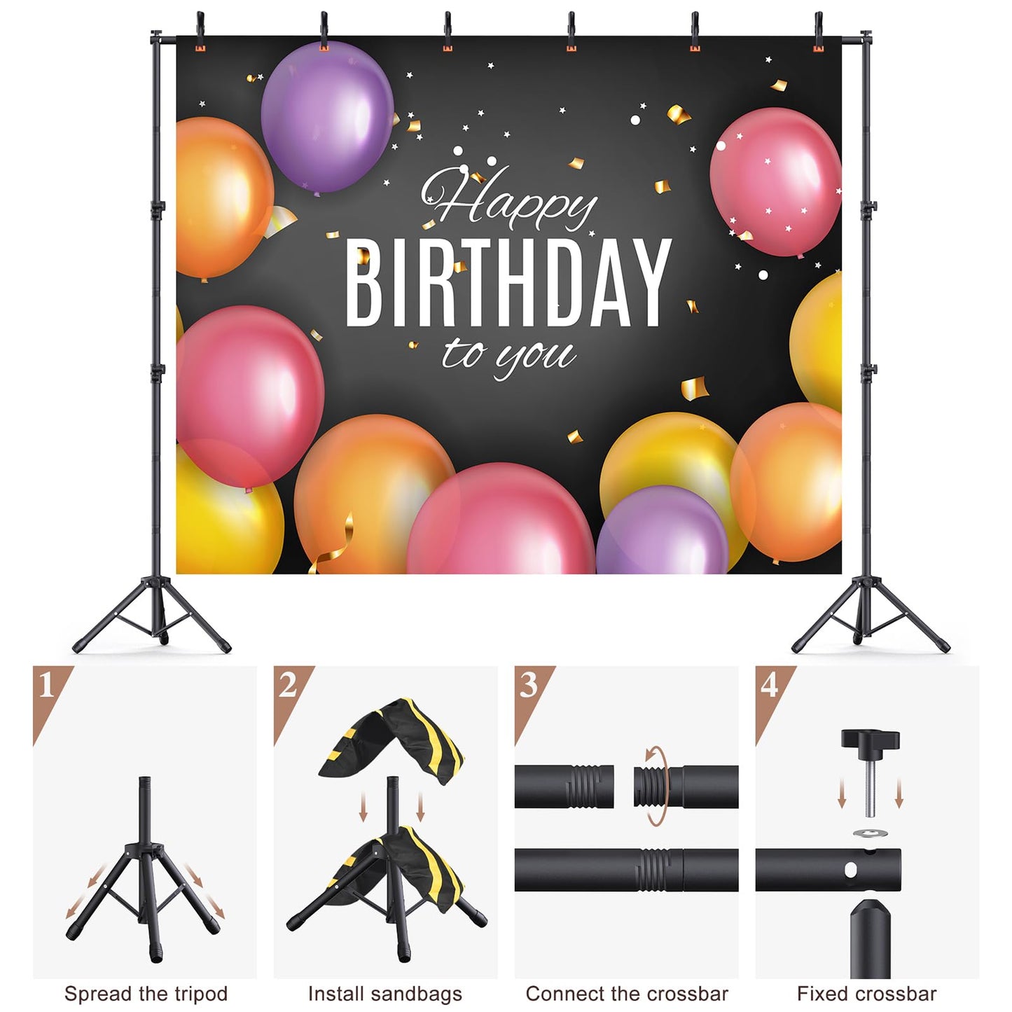 Backdrop Stand 10×8ft (W×H) Adjustable Backdrop Support Ground Kit Photography Photo Shoot Backdrop Stand for Parties with Sandbags, Spring Clips, Carrying Bag
