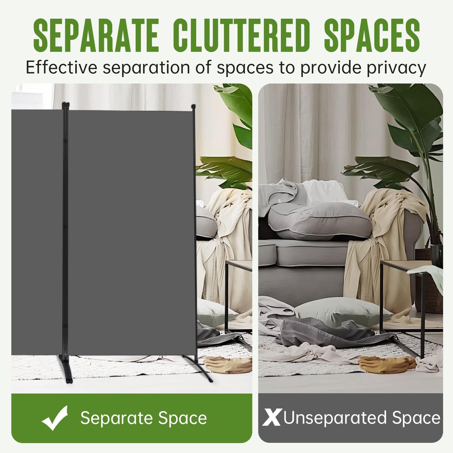 3 Panel Folding Room Divider, 102" Wx71.3 H Portable Wall Divider, Grey