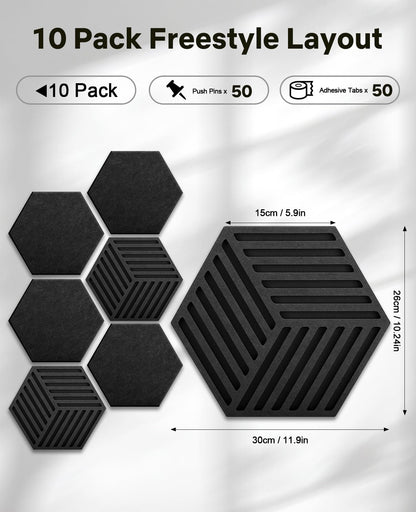Hexagon Large Cork Bulletin Board Tiles, Peel and Stick Felt Wall Panels for Vision, Message Center, Picture and Prayer Board for Office, Dorm, Room and Desk Decor(Black)