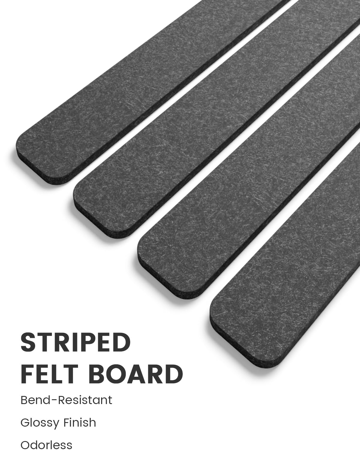 Fluxynara Cork Board Alternative Felt Strip Board 5-Pack 13"x2", Office Pin Board with 35 Push Pins, Adhesive Install for Bedroom Door & Home Office(Charcoal Gray)