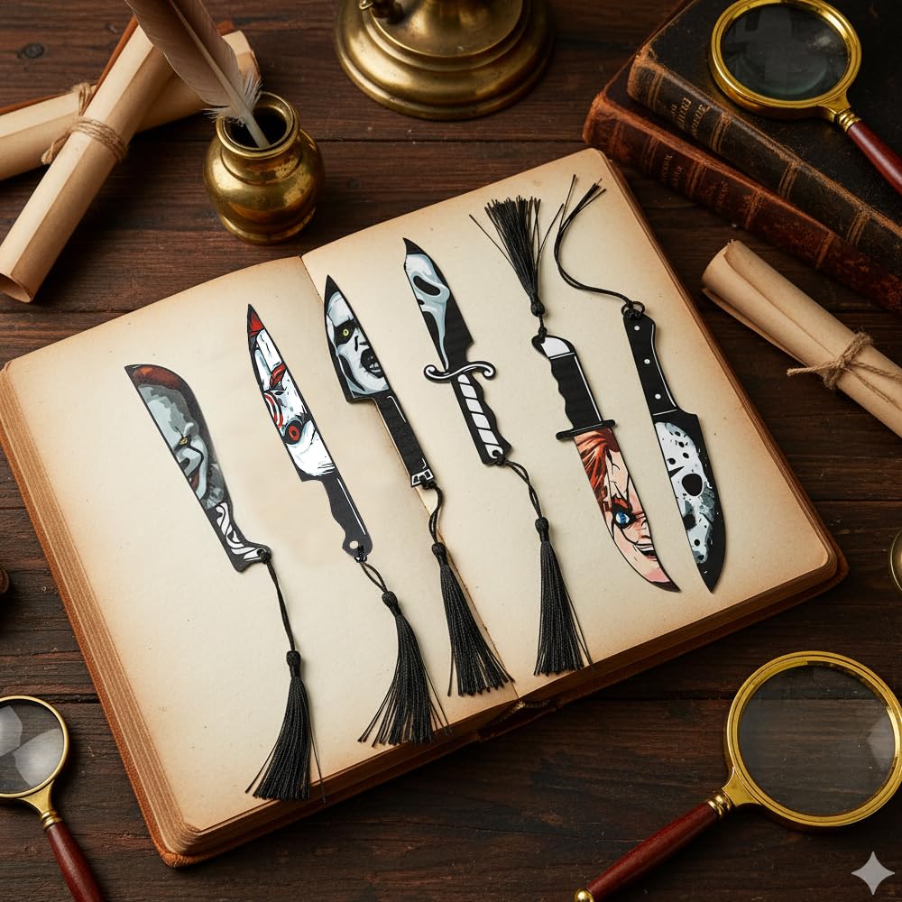Horror Movie Knife Bookmark Set, Ghostface Gothic Dagger Bookmarks for Men & Women, Bookmarker Reading Gifts for Horror Book Lovers(6pc Knife)
