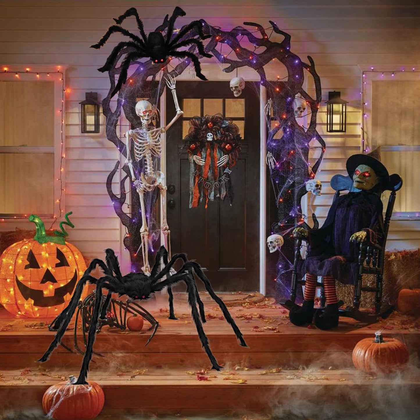 Halloween Decorations Set, 276'' Triangular Huge Spider Web + 59'' Giant Fake Spider and 20Pcs Mini Fake Spiders 40g Fine Cobweb Props for Indoor Outdoor Yard Scary Haunted House Halloween Party Décor