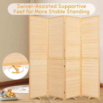 Bamboo Room Divider Folding Privacy Screens, Wall Divider for Room Separation, Portable Room Partitions and Dividers, 5.6FT Bamboo Room Divider Panel (Beige, 4 Panel-67”)