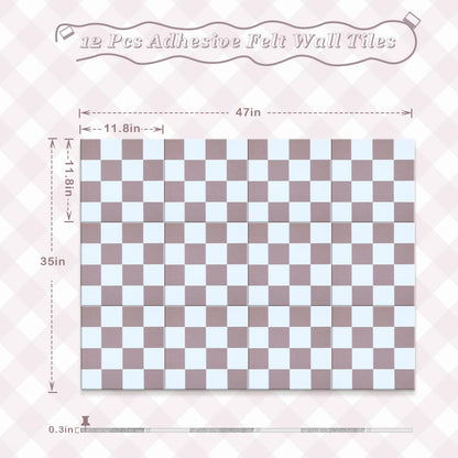 Geyoga 12 Pcs Felt Bulletin Board Tiles for Wall Classroom 12 x 12 Inch Checkered Classroom Wallpaper Backdrop Decor Racing Acoustic Wall Panels Self Adhesive for School Office Home(Brown Plaid)