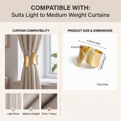2 Pack Decorative Gold Metal Curtain Tie Backs Window Drapery Wire Drawing Spring Clip Holdbacks for Home Office