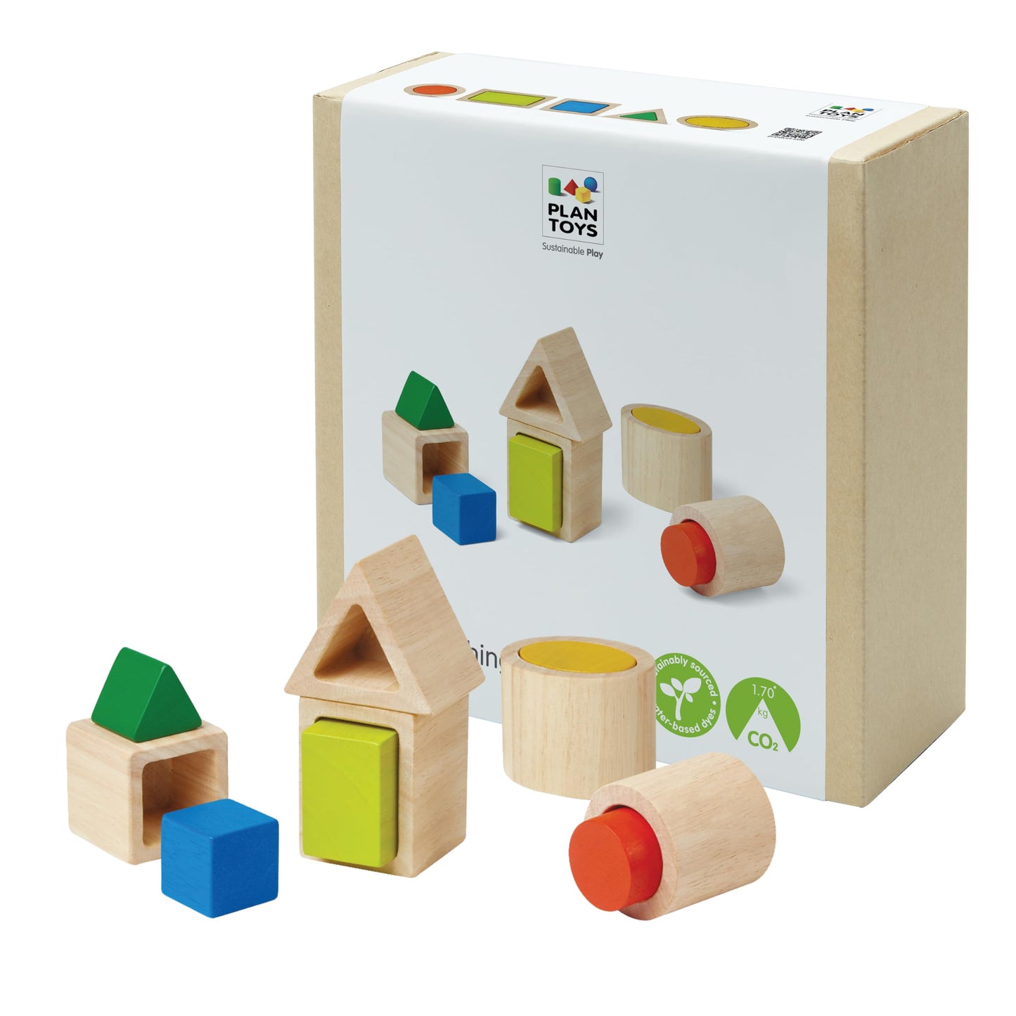 PlanToys® Geo Matching Blocks Wooden Shape Sorting Toy for Kids Ages 2+ | Montessori Activity for Colour Learning, Spatial Reasoning & Fine Motor Skills | Eco-Friendly Educational Toy