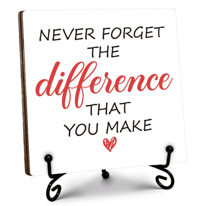 Thank You Gifts for Women Men, Never Forget The Difference That You Make Wooden Sign with Stand, Appreciation Retirement Farewell Going Away Goodbye Gifts for Coworkers Boss Friends, 5"x5"-C23
