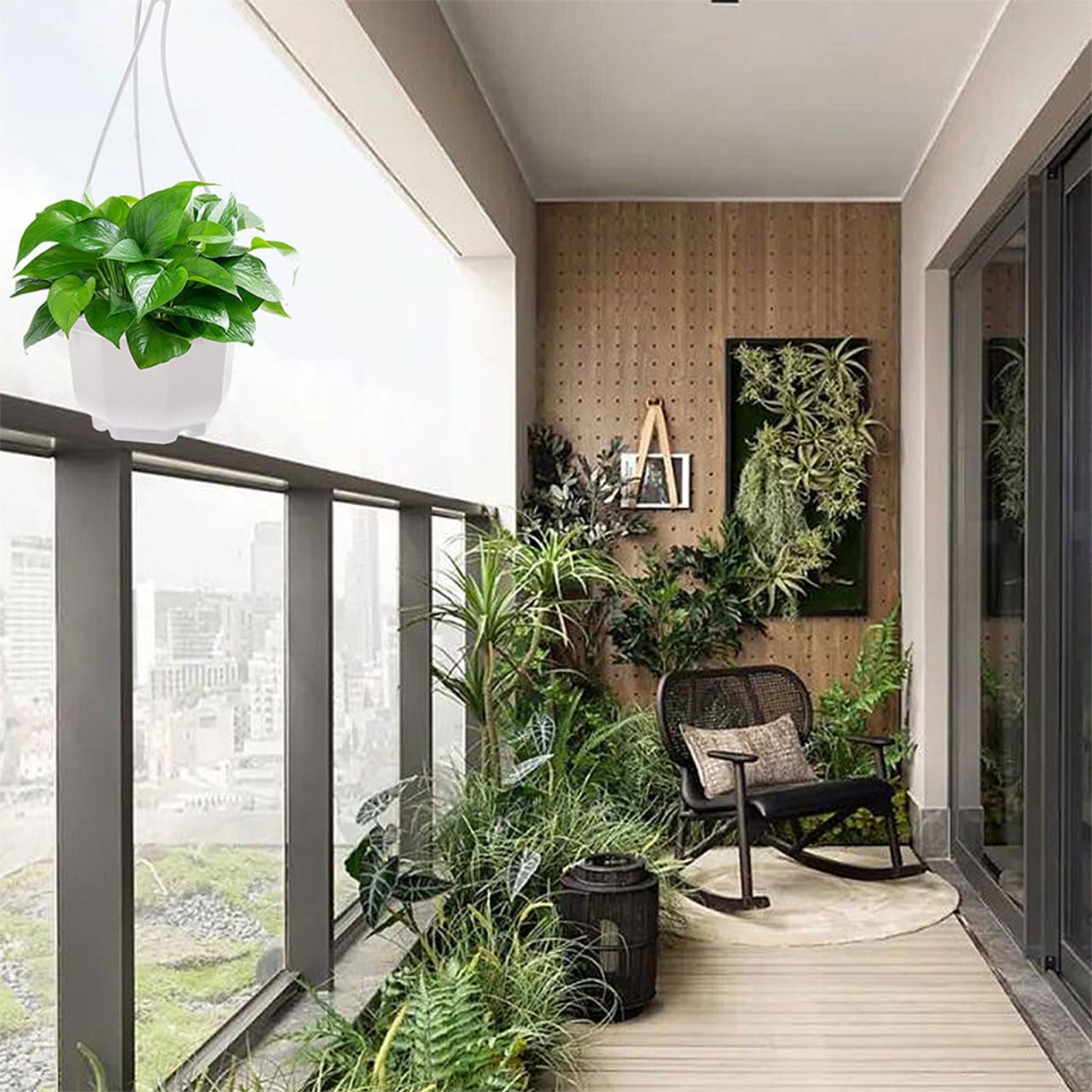 INOOMP Hanging Planters Set of 24 Plastic Flower Pots with Hooks for Indoor Outdoor Balcony Garden Patio Wall Mounted Plant Holders
