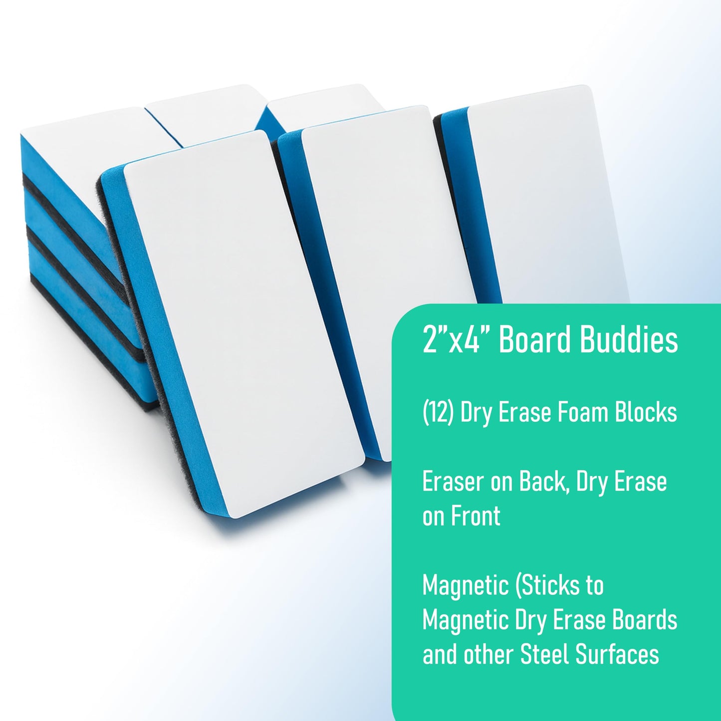 Flipside Products 2" x 4" Dry Erase Board Buddies, Students and Kids, Whiteboard Erasers, Brainstorming, Flow Charts, Classroom- 12 Pack