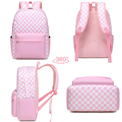 Sugaroom Checkered School Backpack for Girls with Lunch Box Lightweight Kids Bookbags Preschool Primary Elementary Students School Bags (Checkered Pink)