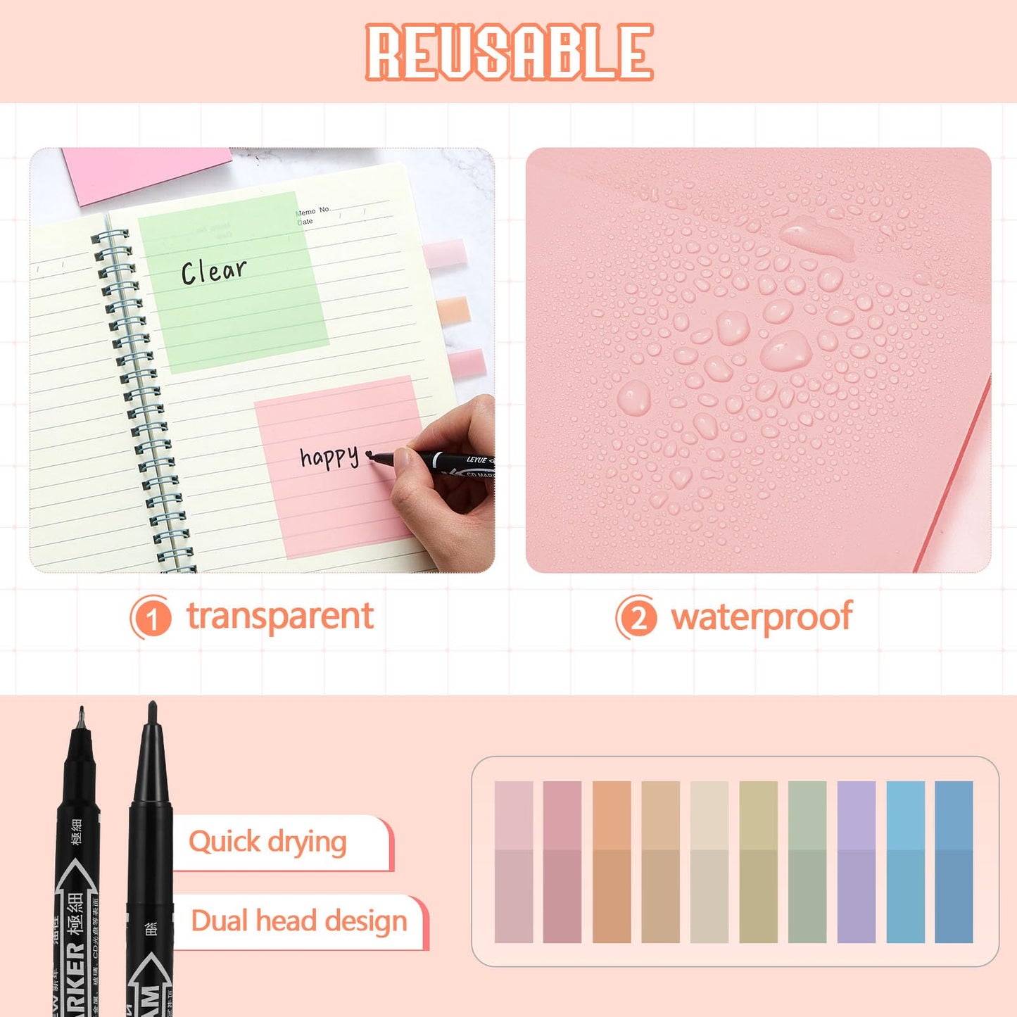 Jutom 39 Pcs Aesthetic Book Annotation Kit Highlighter with Case Bag Gel Pen Transparent Sticky Note Taking Book Supplies (Beige, Floral Style)
