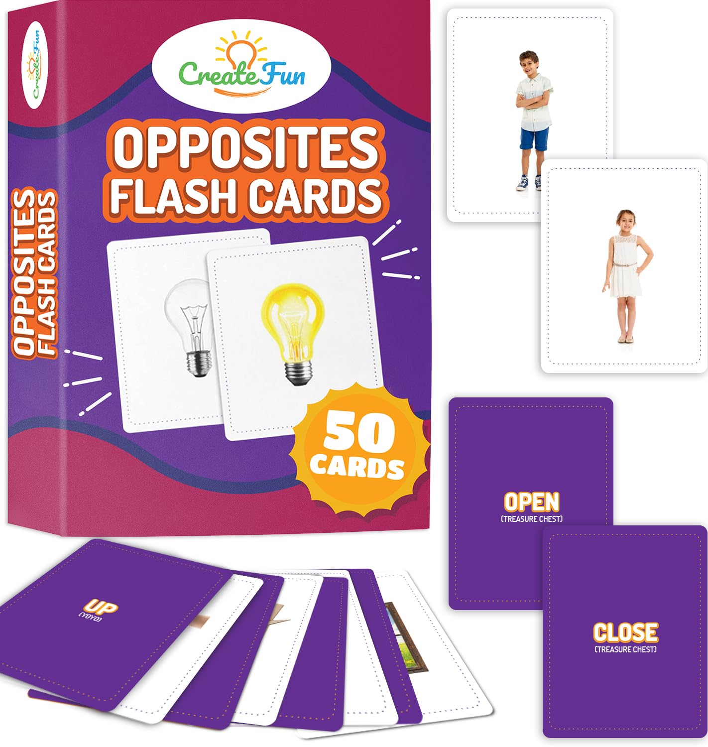 Opposites Flash Cards for Kids & Adults – 50 Realistic Matching Picture Cards for Speech Therapy, Dementia Activities, ESL, Autism Learning, Memory & Language Development, Classroom & Home Use