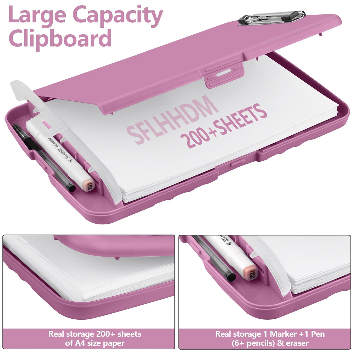 SFLHHDM Purple Clipboard with Storage, Clip Boards 8.5x11, Plastic Clipboard with Pen Holder, Teacher Clip Board, Clipboards Organizer for Women Teachers Work, School & Office Supplies