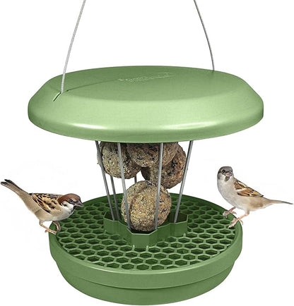 SWISSINNO Bird Feeders - No Mess Fat Ball/Suet Feeder for Outdoors Hanging - Smart Birds Lucerne Spill Proof Wild Cardinal Bird Feeder with Integrated Seed Catcher Tray - Sage