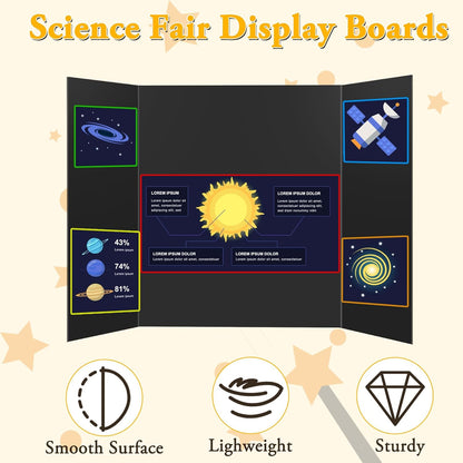 4PCS Medium Trifold Poster Board 26" x 16" Black Tri Fold Presentation Boards, Corrugated Cardboard Picture/Project Display Boards for Event, Exhibition, Business, School Project, Science Fair