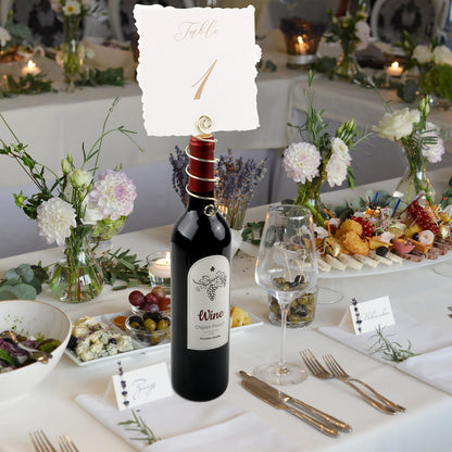 CNglam Wine Bottle Place Card Holders Wedding Table Number Holder Gold Metal Wire Photo Holder for Wine Festival Harvest Wine Weekend Vineyard Inspired party Table Number Sign(6 PCS)