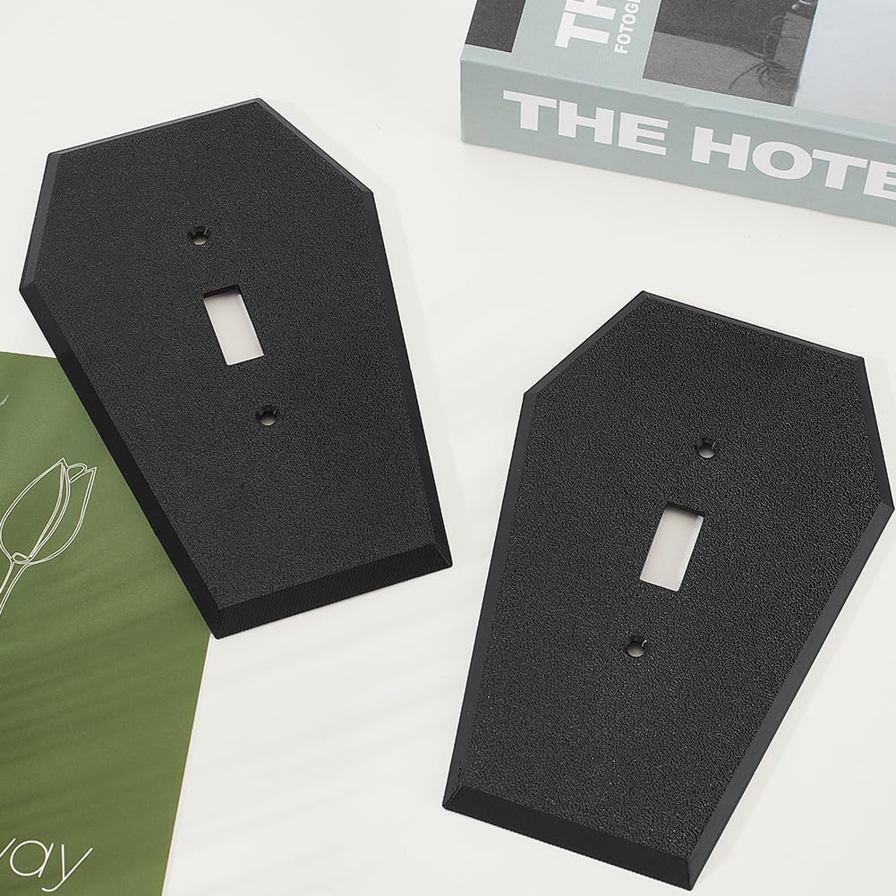 AHANDMAKER 2Pcs Light Switch Cover Decorative Outlet Covers Coffin Shape Wall Plates Switch Plate Covers for Home Decor Single Toggle Wall Plate for Decorator Receptacle Outlet, Black